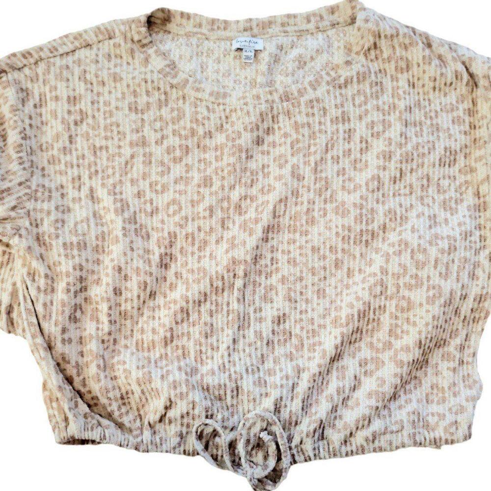Womens XL Love fire leopard print crop top wide leg comfy winter sleepwear set - Picture 3 of 9
